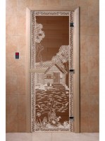 Дверь "Банька в лесу бронза" (8мм, 3 пет., корлиств) 190х70