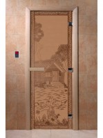 Дверь "Банька в лесу бронза матовая" (8мм, 3 пет., кор ольха) 190х70