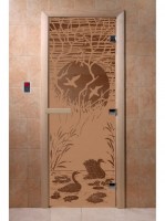 Дверь "Лебединое озеро бронза матовая" (8мм, 3 пет, кор. ольха) 190х70