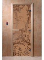 Дверь "Мишки бронза матовая" (8мм, 3 пет, кор. ольха) 180х70